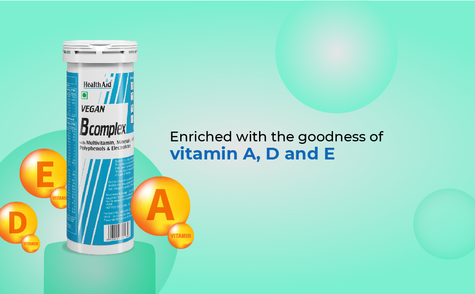 Health Aid Vegan B Complex - 40 Effervescent Tablets | Multivitamin, Minerals, Herbal Blend, Polyphenols & Electrolytes
