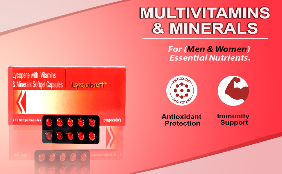 Lycoberi Capsules Multivitamin with 18 Essential Vitamins and Minerals for Improved Energy, Focus Supports Immunity and Growth health for Men & Women's (2 X 10) 20 PC
