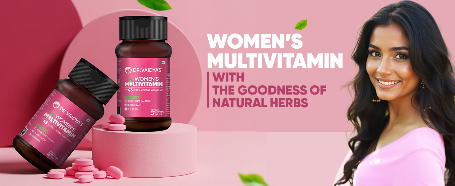 Dr. Vaidya’s Multivitamin for Women | Natural Multivitamin Enriched with Ayurvedic Herbs like Shatavari | Goodness of Calcium and Vitamin D3 tablets, Magnesium supplement, Vitamin B12 supplements & Herbal Extracts | (60 tablets) Pack of 2