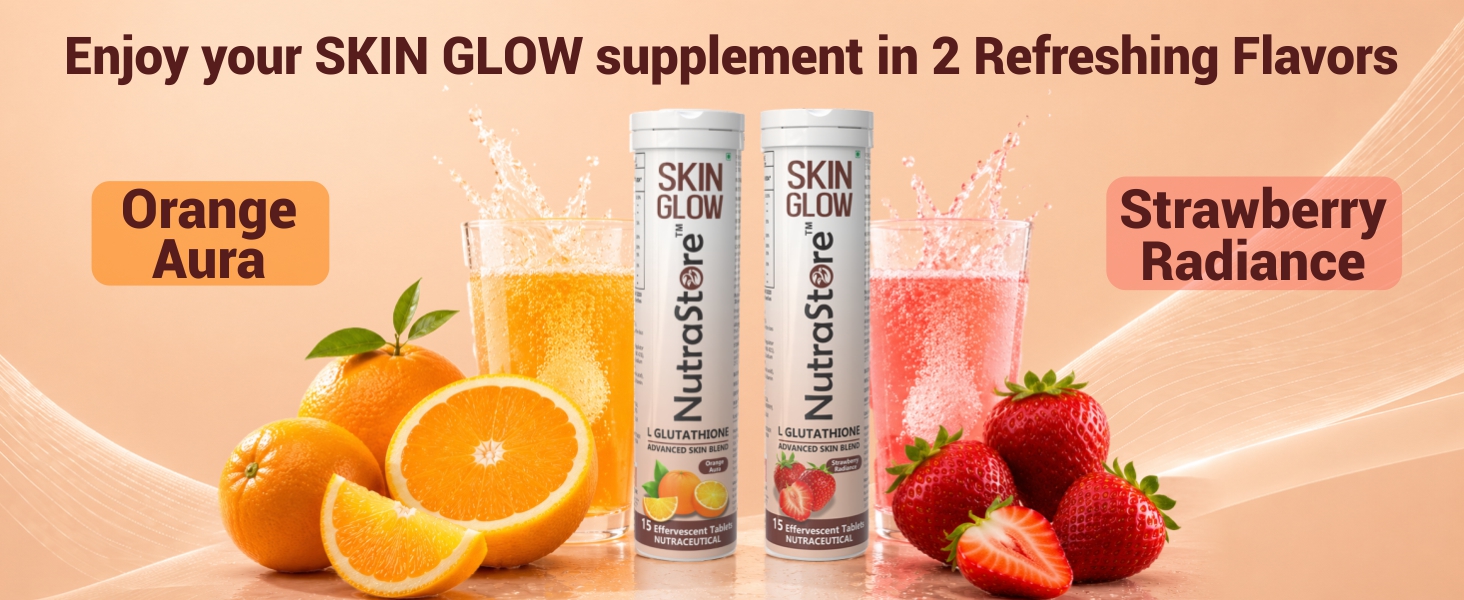 NutraStore Skin Glow | L Glutathione Effervescent Tablets | With Vitamin C, Hyaluronic Acid, Biotin, Astaxanthin & Zinc | Advanced Antioxidant Skin Blend | Orange Aura Flavor | 15 Tablets