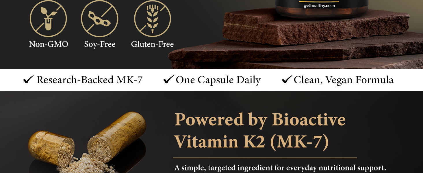 GetHealthy® CalciBalance™ Vegan Vitamin K2 MK7 55mcg Capsules | All-Trans Menaquinone-7 K2 Supplement for Bone & Heart Wellness | Lab Tested | Made in India | 30 Day Supply