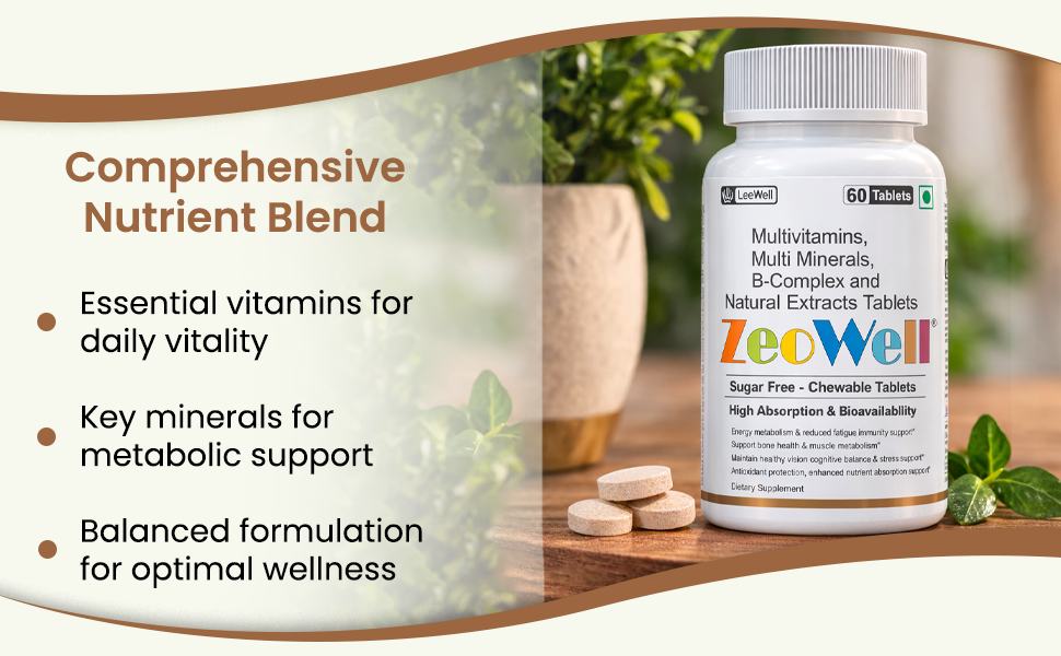 (LeeWell) Chewable Advanced Complete Multivitamin Tablet for men and women | Supports Eye, Vision, Bone, Teeth, and Muscle Function | Daily Energy & Stamina Support | Ashwagandha, Lutein, Zeaxanthin, Calcium Magnesium, Zinc & more - 60 Tablets