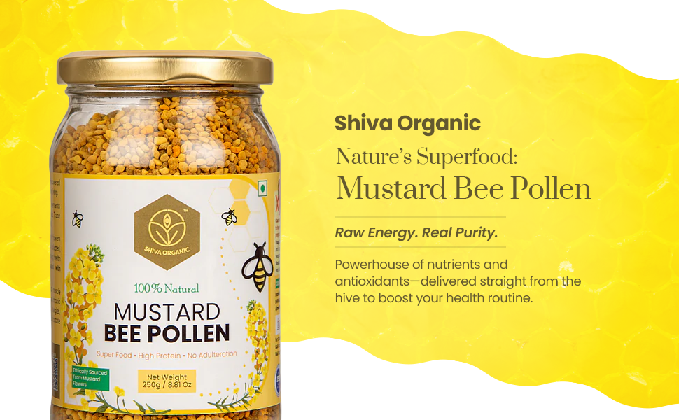 Shiva Organic 100% Natural Mustard Bee Pollen Granules - 250 g | Plant based Protein | Natural Superfood