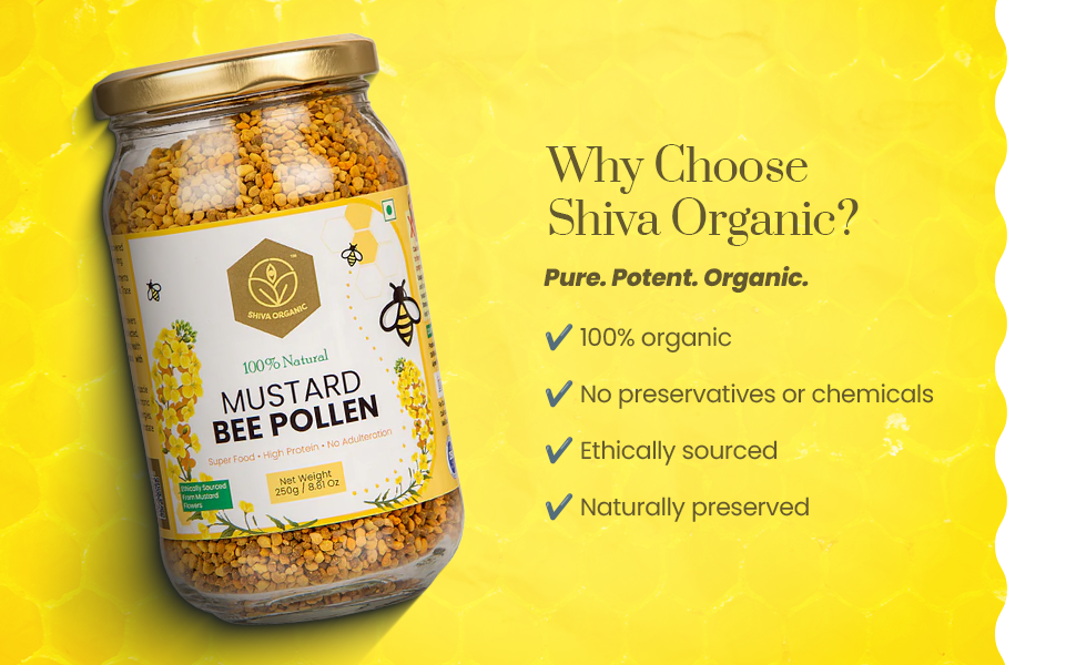 Shiva Organic 100% Natural Mustard Bee Pollen Granules - 250 g | Plant based Protein | Natural Superfood