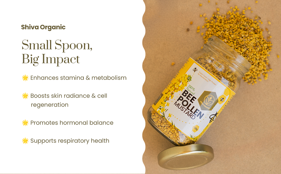 Shiva Organic 100% Natural Mustard Bee Pollen Granules - 250 g | Plant based Protein | Natural Superfood