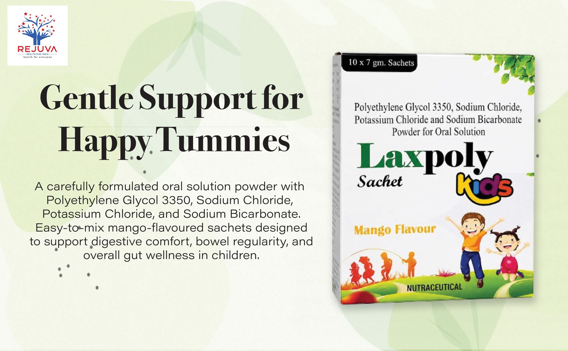 Kids Sachet | Polyethylene Glycol 3350, Sodium Chloride, Potassium Chloride & Sodium Bicarbonate Powder for Oral Solution | Mango Flavour Kids Sachets | Digestive & Bowel Wellness Support | 10 x 7 gm Sachets