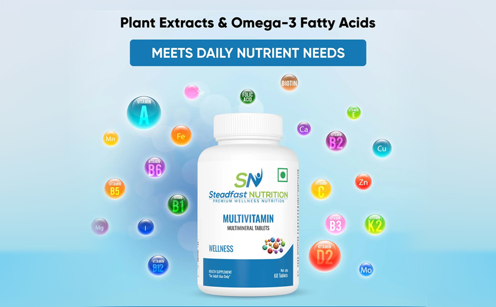 Steadfast Nutrition Multivitamin Multi Minerals Vitamins Omega-3 Fatty Acids Immunity Booster (60 Tablets)
