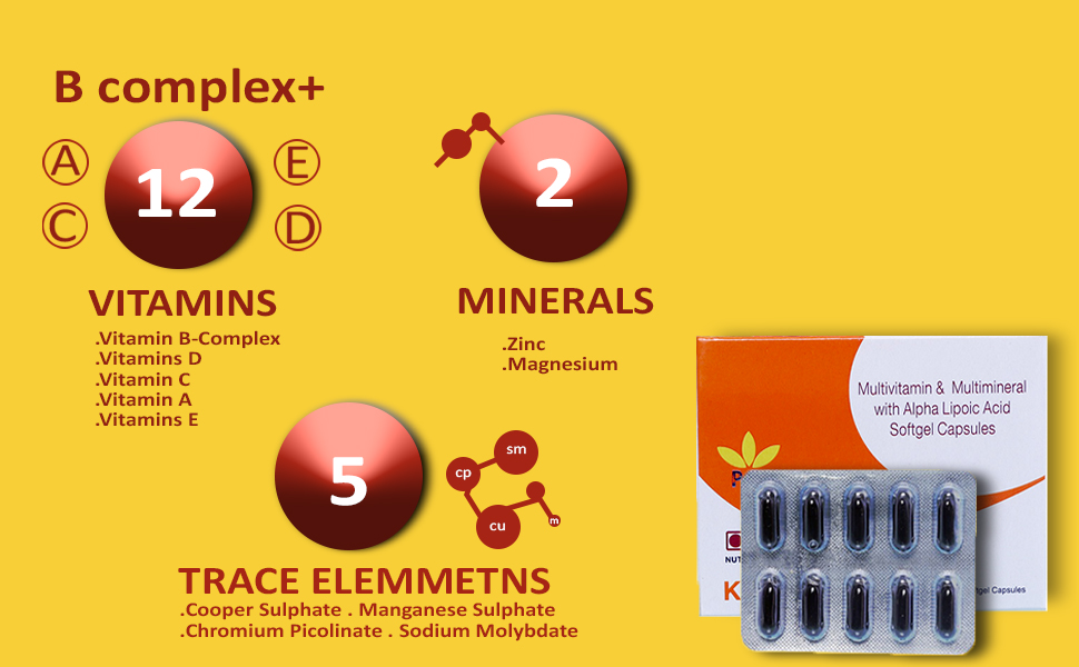 Multivitamin & Multiminerals Softgel Capsules Vitamin C, Vitamin D, Vitamin B, Zinc, Supports Immunity and Growth Health for Men and Women(Pack of 3) 30 Caps
