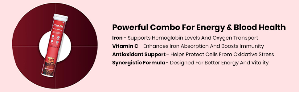 Free On Iron Effervescent Tablets Vitamin C & Folic Acid, Pack of 20