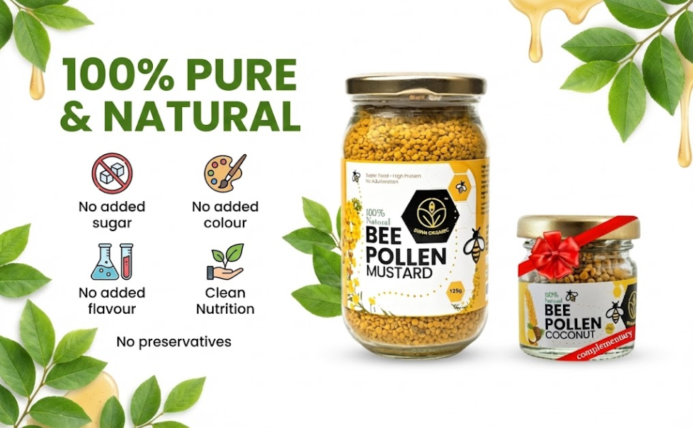 Shiva Organic Mustard Bee Pollen 125 grams + Coconut Bee Pollen 25 grams Plant Based Protein Energy Booster No Added Sugar