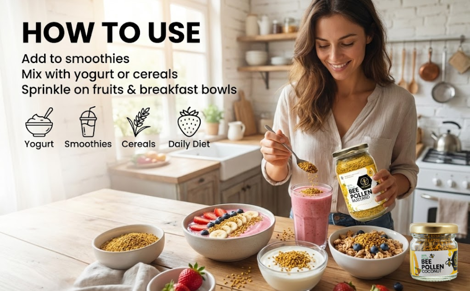 Shiva Organic Mustard Bee Pollen 125 grams + Coconut Bee Pollen 25 grams Plant Based Protein Energy Booster No Added Sugar