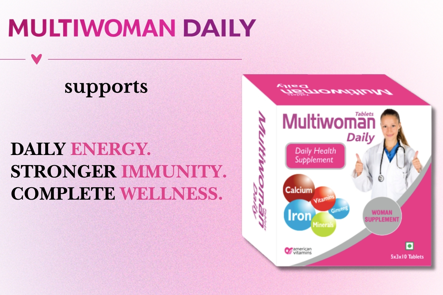 MultiWoman Daily Multivitamin for Women with Iron, Biotin, Vitamins A, D, C, E, B12 & Minerals – Supports Energy, Immunity, Hair, Skin & Nails (30 Tablets)