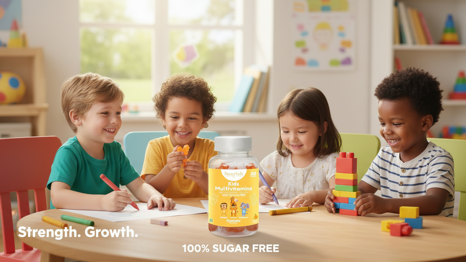 Nourish BIO Kids Multivitamin (Sugar-Free) Gummies with Calcium, Vitamin D3, A, B6, B12, C, E, Folic Acid, Biotin DHA & Zinc, for growth & development Supports Immunity, Energy, and Bone Health (2, 30 Gummies Per Pack)