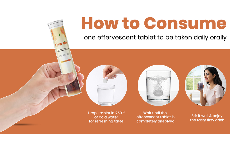 Free On Iron, Folic Acid, Zinc, Vit C & B12 Effervescent, 20 Tablets