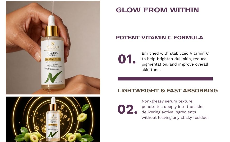 Vitamin C Face Serum for Glowing Skin | Brightening & Dark Spot Care | Vitamin C, Hyaluronic Acid & Niacinamide | Lightweight Daily Serum | For Men & Women | 30ml