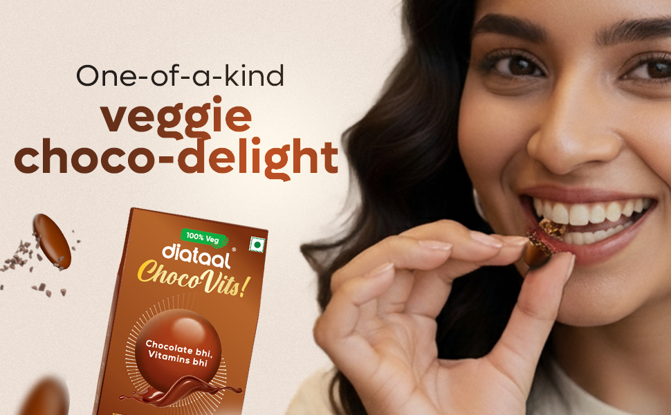 Diataal ChocoVits Veg Chewable Multivitamin | 10 Chocolaty Tabs with 11 Essential Vitamins | Power of B-complex vitamins, B12, D3, Nicotinamide, Vitamin A, C & E for Energy | Immunity | Healthy Skin.