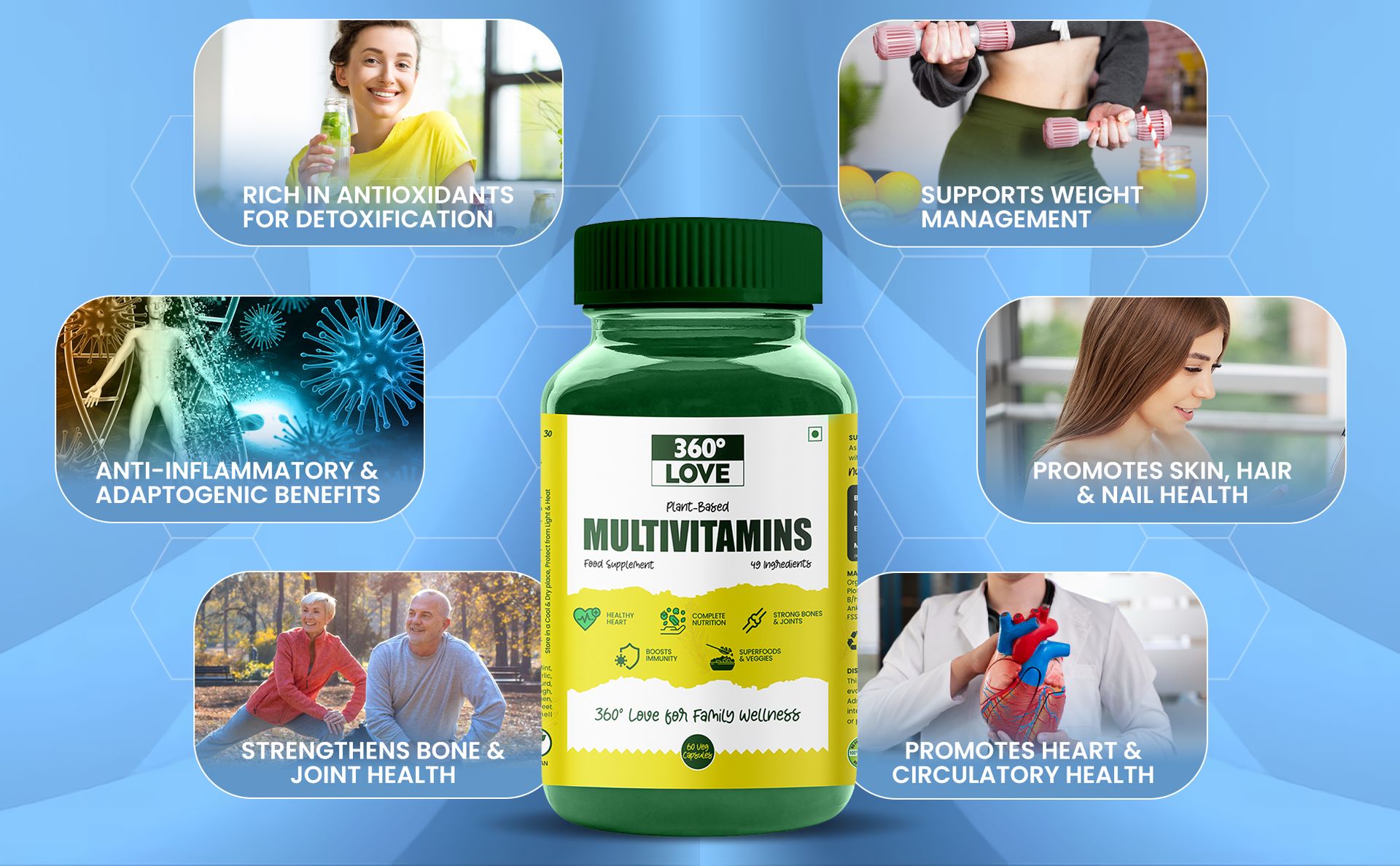 Plant-Based Multivitamins | 60 Veg Capsules | With 49 Natural Ingredients, Vitamin D, C, Magnesium & Zinc | Daily Wellness Supplement for Men & Women | Vegan, No Artificial Additives