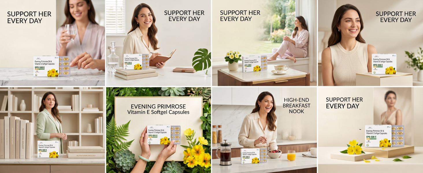 Knoll Healthcare EPO-500E Evening Primrose Oil 500 mg with Vitamin E Softgel Capsules | Supports Women’s Wellness, Skin Health & Antioxidant Support | Dietary Supplement (10x10 Capsules)