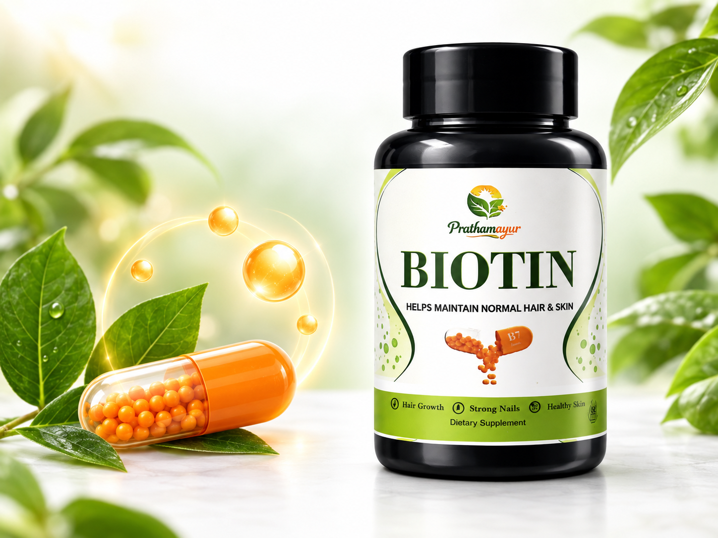 Biotin Capsules for Hair, Skin & Nails | Vitamin B7 Biotin Supplement | Biotin Capsule for Hair Growth Support | Easy Daily Wellness | 60 Veg Capsules