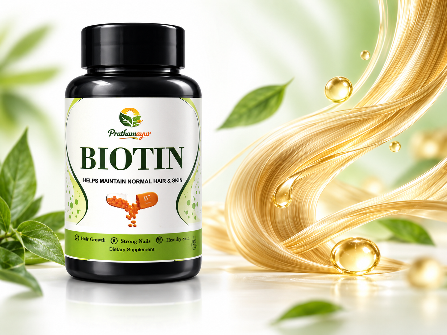 Biotin Capsules for Hair, Skin & Nails | Vitamin B7 Biotin Supplement | Biotin Capsule for Hair Growth Support | Easy Daily Wellness | 60 Veg Capsules