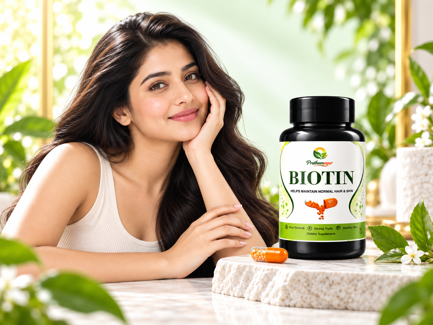 Biotin Capsules for Hair, Skin & Nails | Vitamin B7 Biotin Supplement | Biotin Capsule for Hair Growth Support | Easy Daily Wellness | 60 Veg Capsules