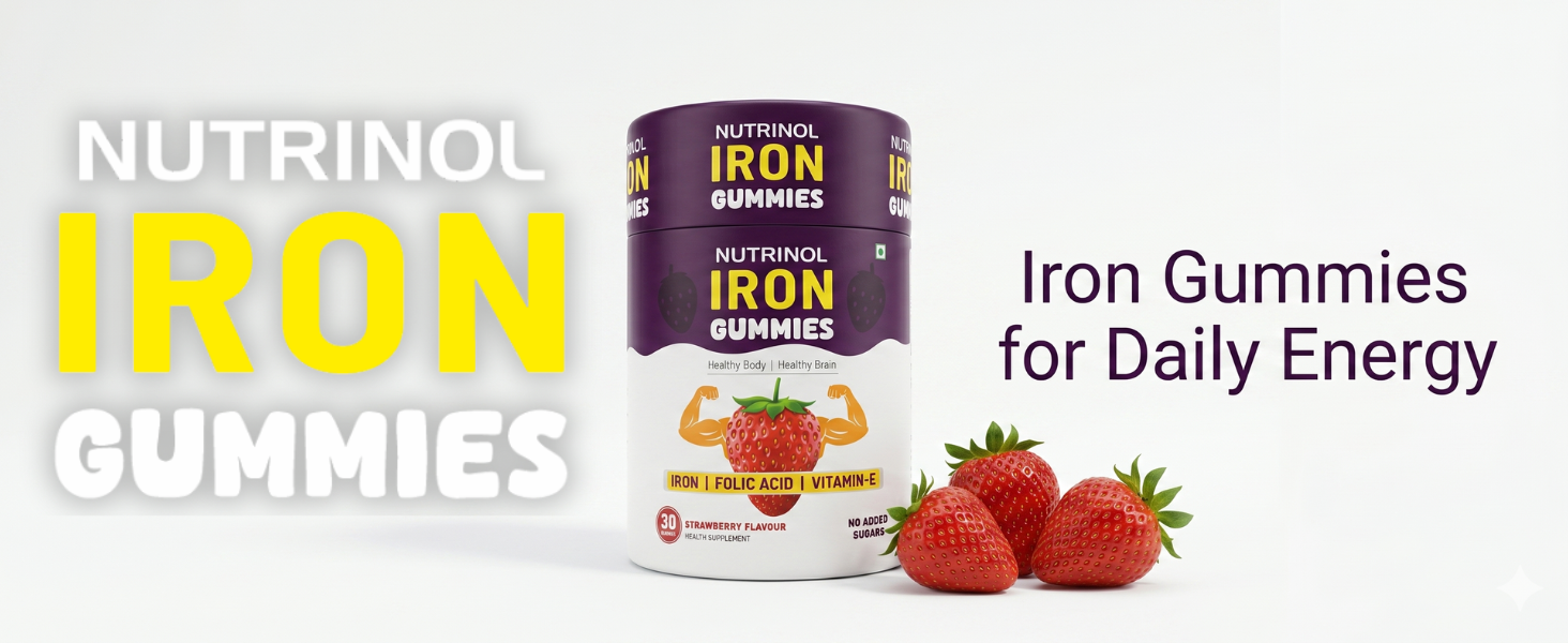 Knoll Healthcare Nutrinol Iron Gummies With Folic Acid & Vitamin E | Strawberry Flavour | No Sugar Added | 30 Gummies | Supports Hemoglobin, Energy & Immunity (Pack Of 2)