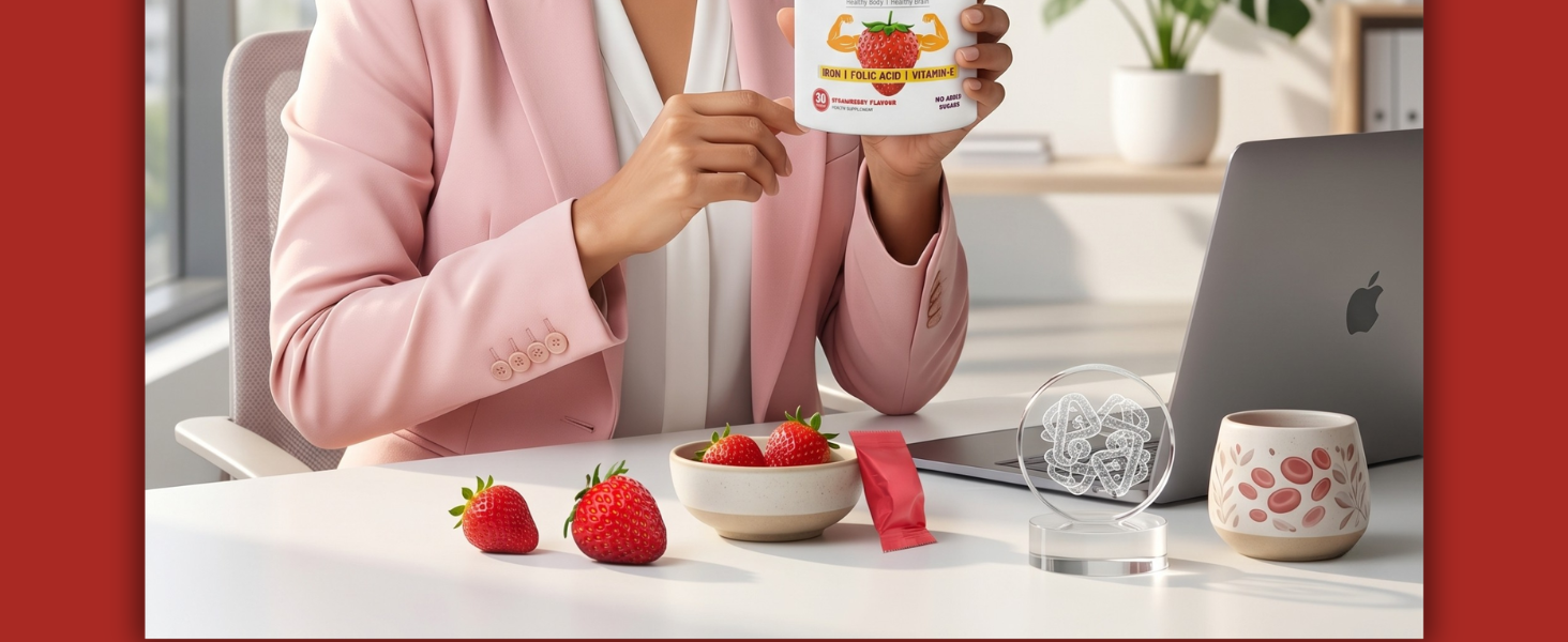 Knoll Healthcare Nutrinol Iron Gummies With Folic Acid & Vitamin E | Strawberry Flavour | No Sugar Added | 30 Gummies | Supports Hemoglobin, Energy & Immunity (Pack Of 2)
