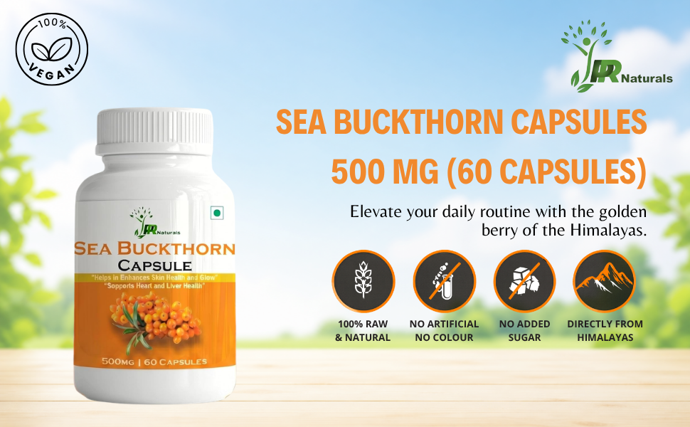 Sea Buckthorn Capsule | Pure 500Mg Herbal Extract Supplement Natural Immune Support and Skin Health Formula 60 Capsules | Color White | Size 60 Caspules Of 500Mg