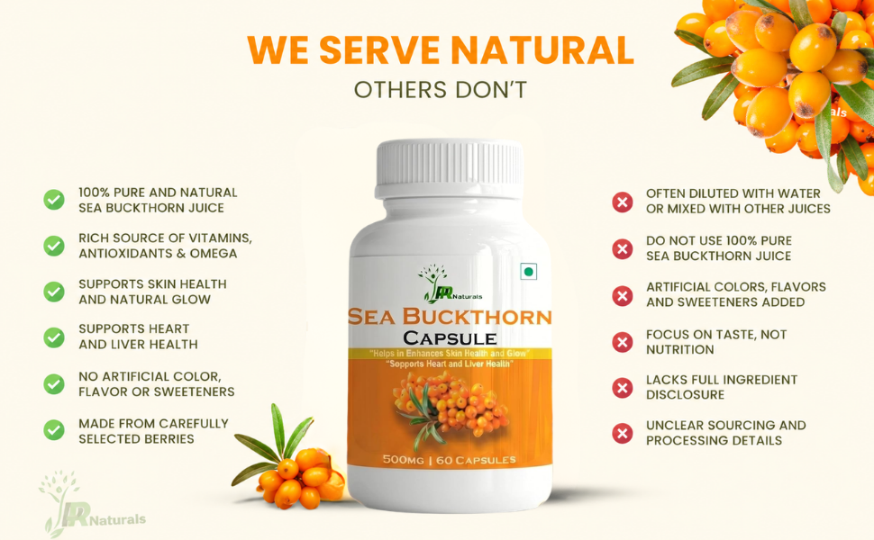 Sea Buckthorn Capsule | Pure 500Mg Herbal Extract Supplement Natural Immune Support and Skin Health Formula 60 Capsules | Color White | Size 60 Caspules Of 500Mg