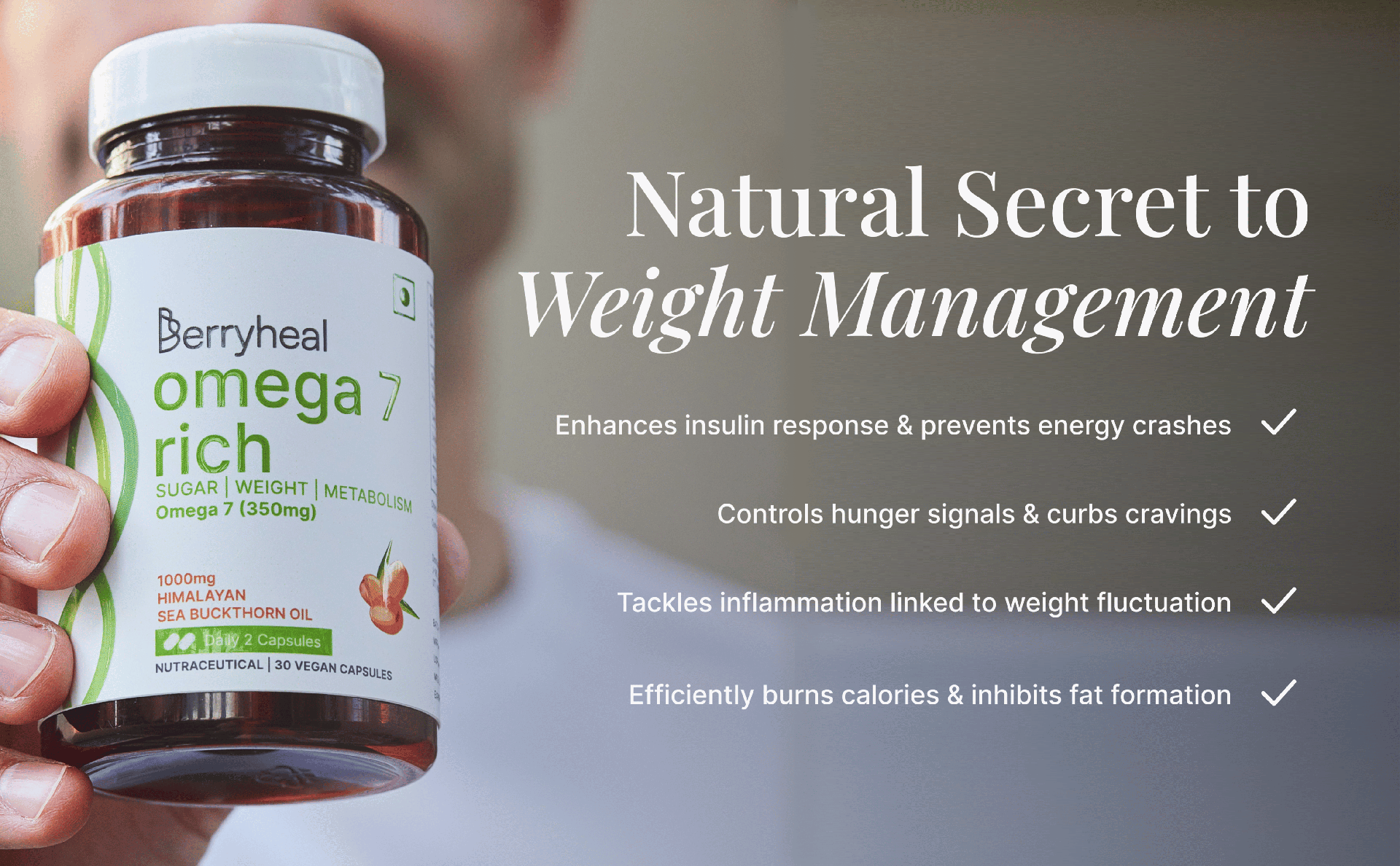 Omega 3679 & Omega 7 Prevents Blood Sugar Spikes & Supports Healthy Weight Management Whole-body Wellness 100% Vegan Sea Buckthorn Oil Capsules | Combo Pack of 2 | 60 Capsules – 500MG Each