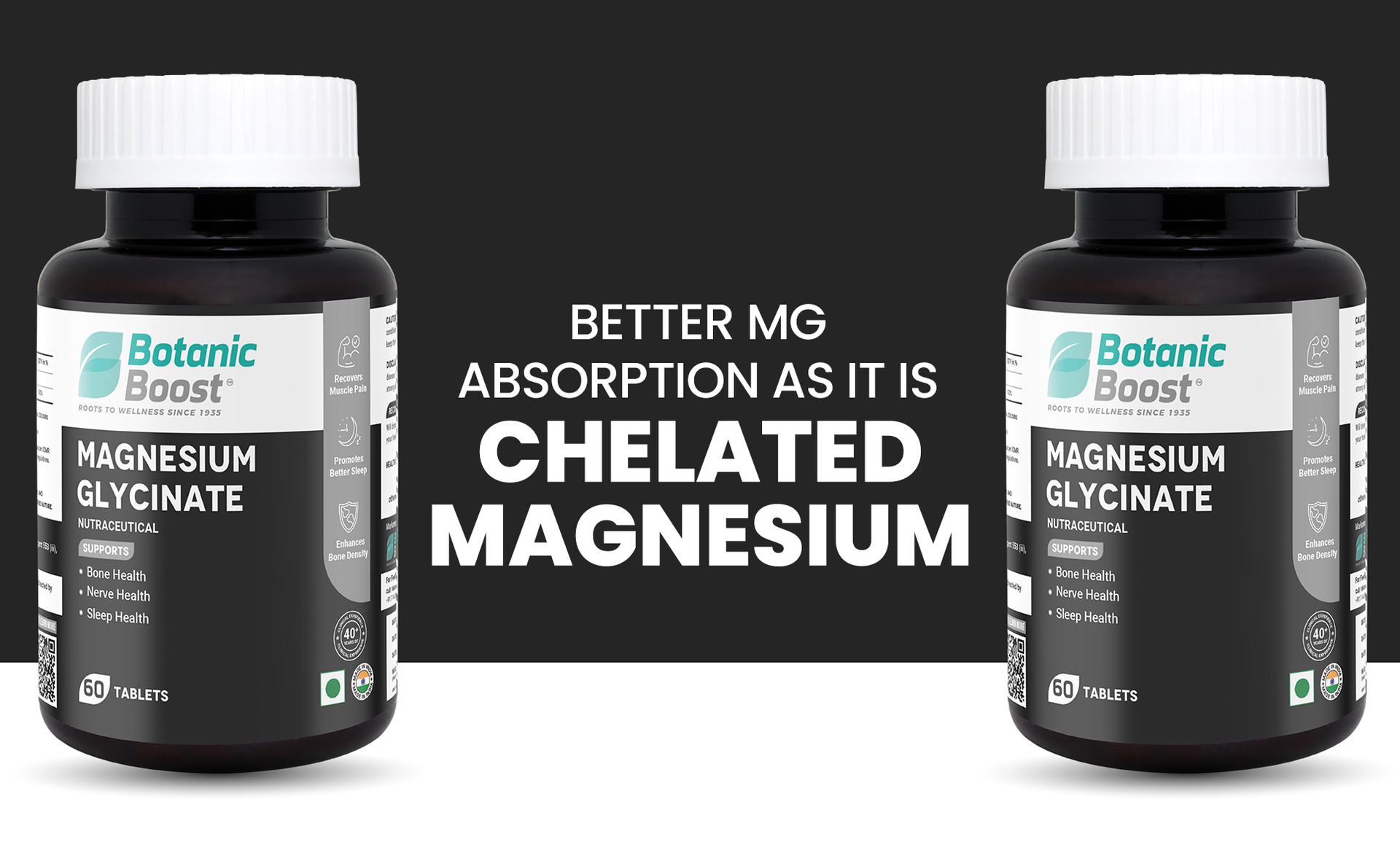 Magnesium Glycinate Tablets 440mg for Adults | Chelated Magnesium Supplement for Muscle Recovery, Bone Strength, Nerve Function, Sleep Support & Relaxation | 60 Tablets