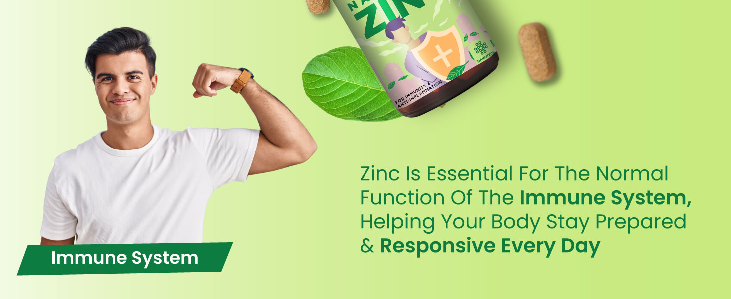 ZEROHARM Zinc Tablets | Guava Leaves Extract | 600mg per Serving | Nano Formulated Zinc For High Absorption | Immunity, Skin, Hair, Bone, Vision & Cognitive Health | For Men & Women | 120 Veg Tablets