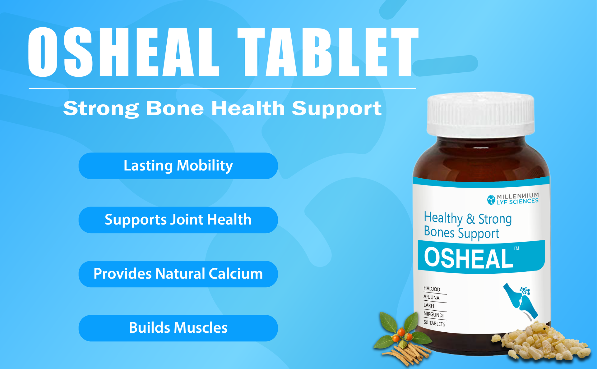 Osheal Tablets For Healthy and Strong Bones Support | Vegetarian Alternative to Calcium | With Hadjod, Arjuna, Lakh, Nirgundi | 60 Tablets