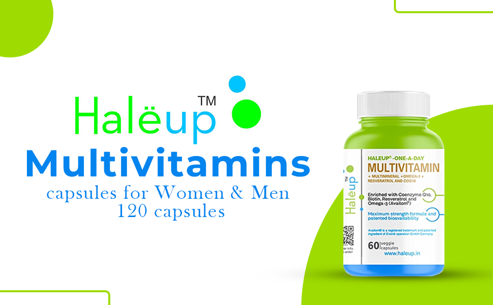 Haleup Multivitamins capsules for Women & Men 60 capsules - Multivitamin & Multimineral Supplements with Omega-3, Resveratrol, Coenzyme Q10 & Biotin