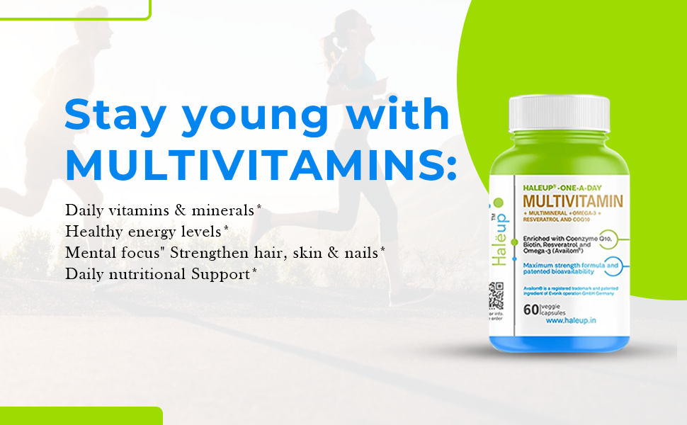 Haleup Multivitamins capsules for Women & Men 60 capsules - Multivitamin & Multimineral Supplements with Omega-3, Resveratrol, Coenzyme Q10 & Biotin