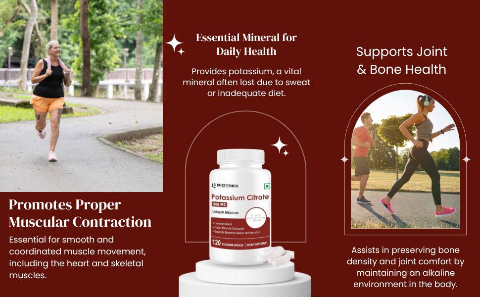 Biotrex Nutraceuticals Potassium Citrate 800mg supplement, Healthy Bone & Joint Health, Supports Healthy Nerve Health - 120 Vegetarian Capsules