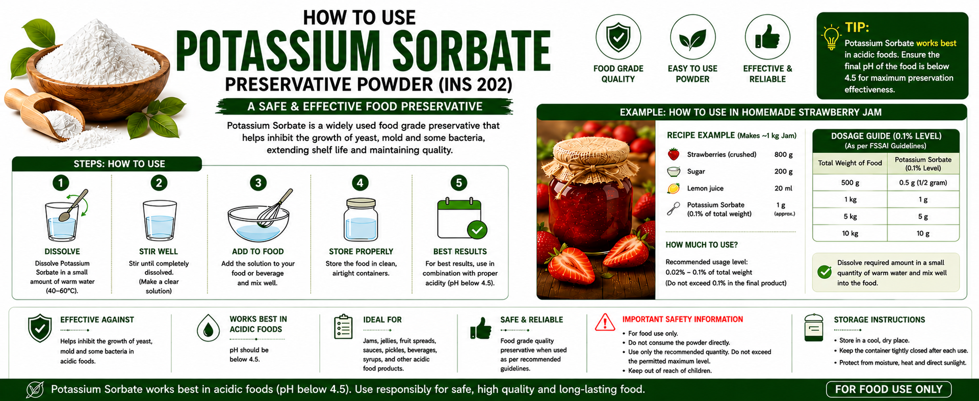 Potassium Sorbate Powder Preservative Food Grade 200 gm