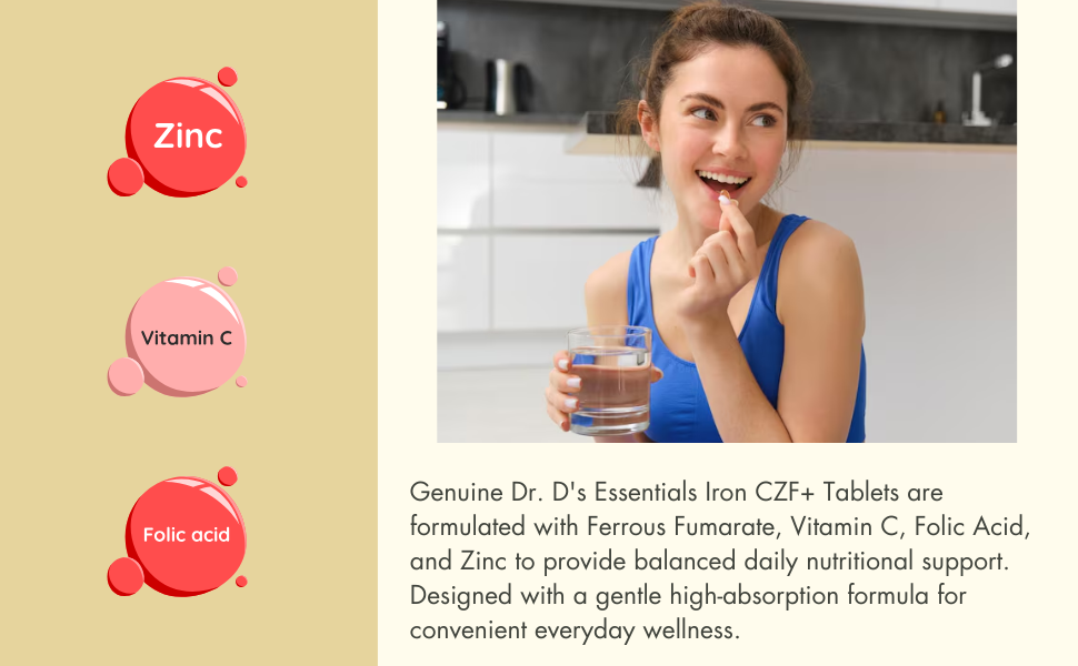 iron CZF+ Iron Supplement 50 mg with Vitamin C, Zinc & Folic Acid, 60 Tabs