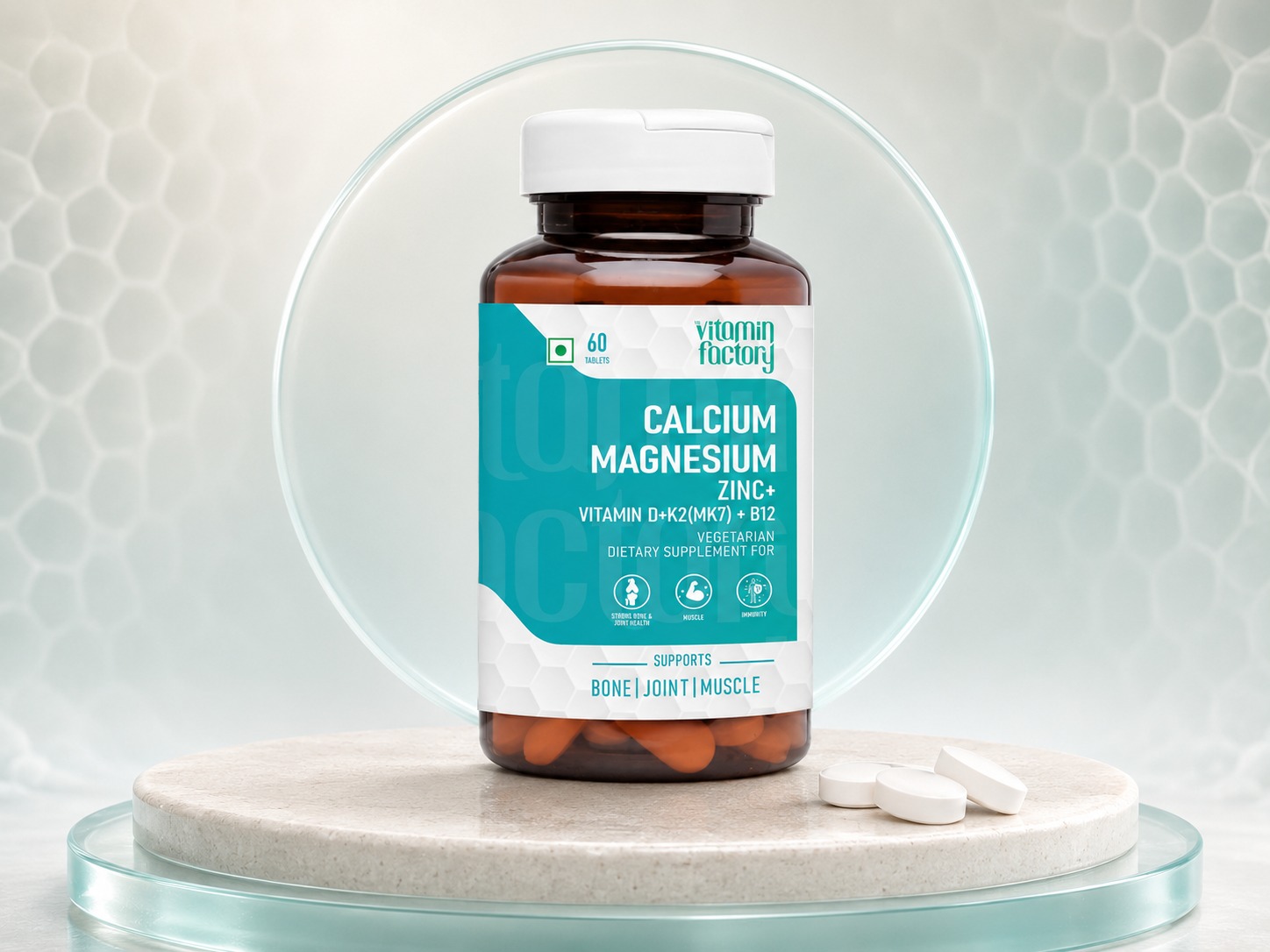 Calcium Magnesium Zinc Supplements Vitamin B12 & D3 for Men and Women, Ideal for Bone Health, Joint Support Supplement & Sports Recovery - 60 Vegetarian Tablets (Pack of 2)