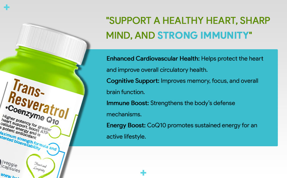 Haleup Trans Resveratrol, 500 mg || 60 capsules II Enriched with Coenzyme Q10 || Healthy Heart|| Brain|| Immunity