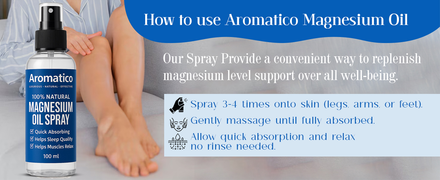AROMATICO Magnesium Oil Spray. Extra Strength, Quick Absorbing Topical Magnesium supplement. Relieves Muscles & Joints, Promotes Better Sleep -100ml