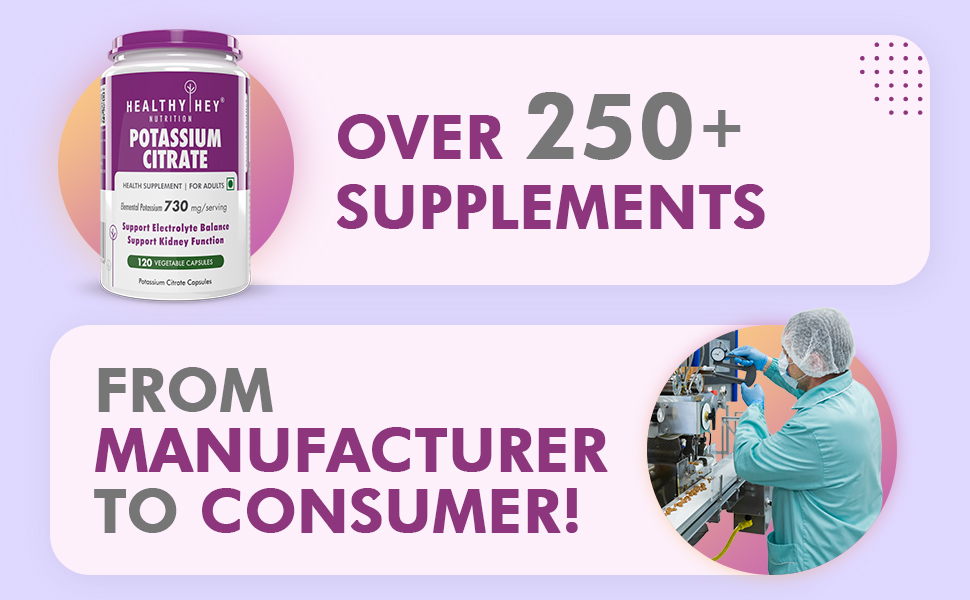 HealthyHey Nutrition Potassium Citrate 730mg - 120 Vegetable Capsules - Pack of 2