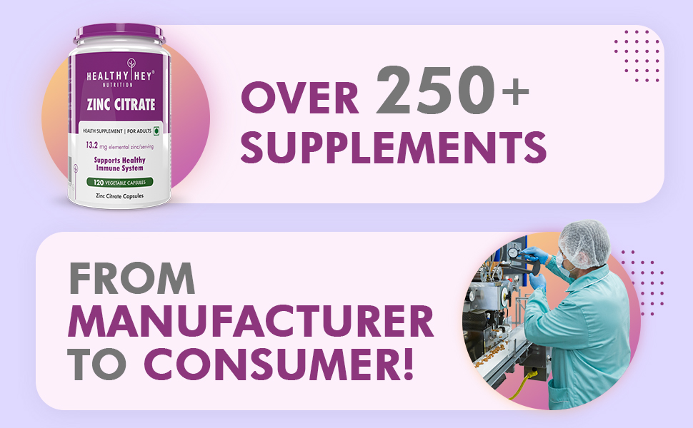 HealthyHey Nutrition Zinc Citrate, Supports Immune and Immunity - 120 Veg Capsules - Pack of 4