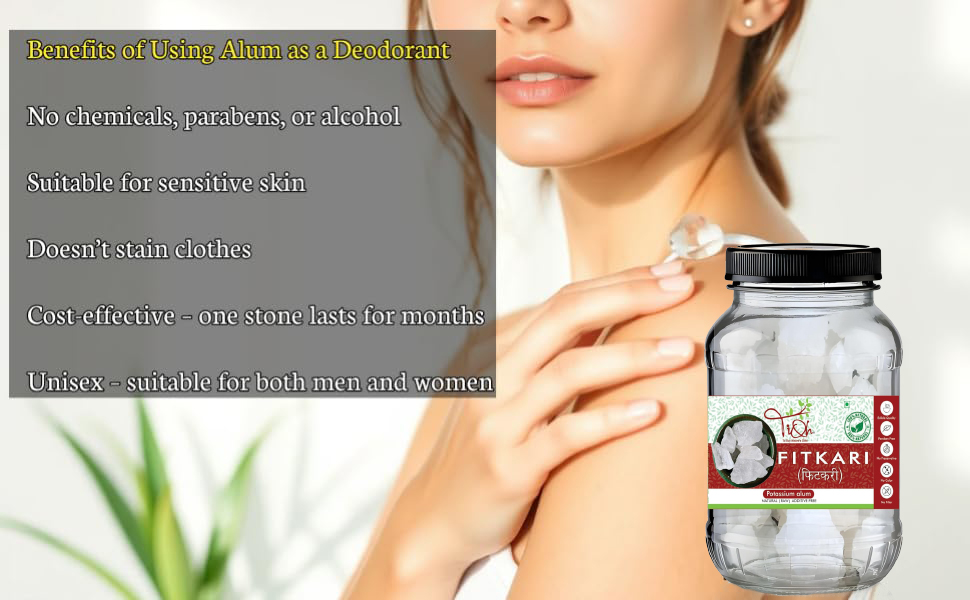 Fitkari Natural Potassium Alum Crystal, Raw, Multi-Purpose for Beauty and Hygiene,Alum Stone for Face | Fitkari Stone for Skin Tightening, Water Purification, Shaving & Teeth Care | Premium White Crystals Fitkiri Alum | Gentle & Effective Pack of (100 g)
