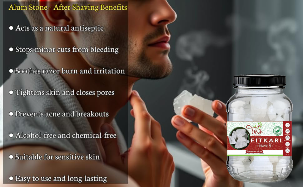 Fitkari Natural Potassium Alum Crystal, Raw, Multi-Purpose for Beauty and Hygiene,Alum Stone for Face | Fitkari Stone for Skin Tightening, Water Purification, Shaving & Teeth Care | Premium White Crystals Fitkiri Alum | Gentle & Effective Pack of (100 g)
