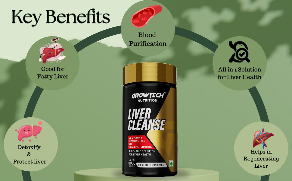 Growtech Nutrition Liver Cleanse & Detox Supplement | Re-Generate & Repair Formula With Milk Thistle | Supports Gut Health & Cholesterol 60 Tablets