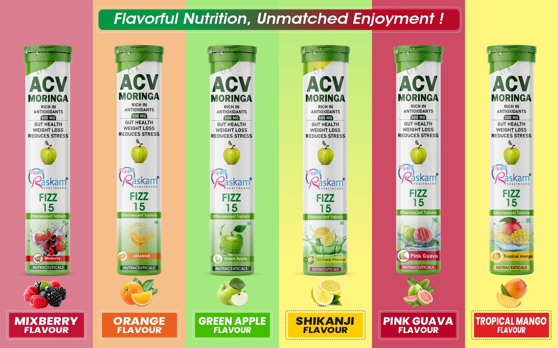 ACV Moringa Antioxidant Effervescent Tablets 500mg – Pink Guava, Immunity & Gut Health Support, No Added Sugar – 15 Tabs (Pack of 4)