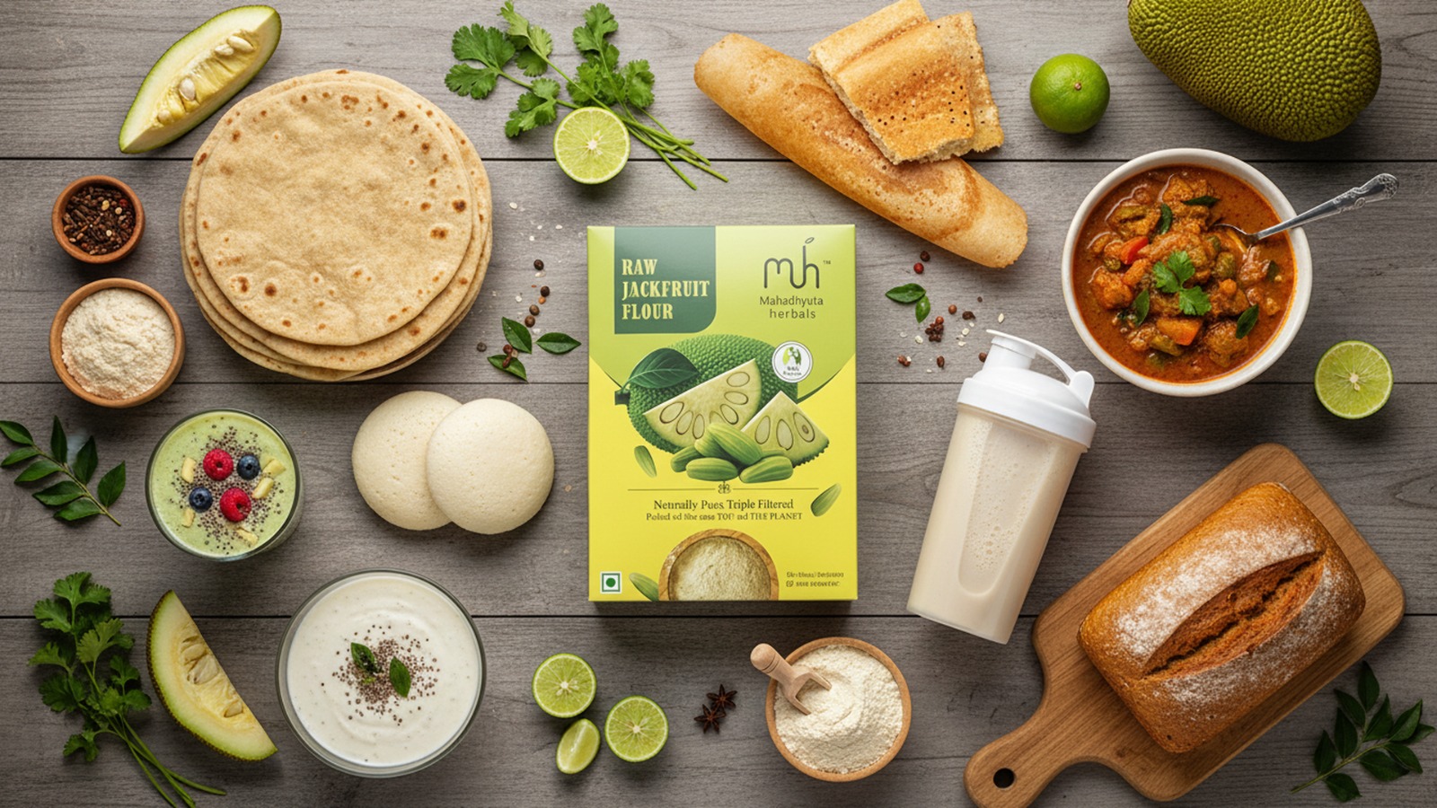 Mahadhyuta Herbals Raw Jackfruit Powder | Low Glycemic Index Flour Alternative | High Fiber Natural Supplement for Weight Management & Sugar Control | 100% Pure, No Additives, Gluten Free, Vegan-250g