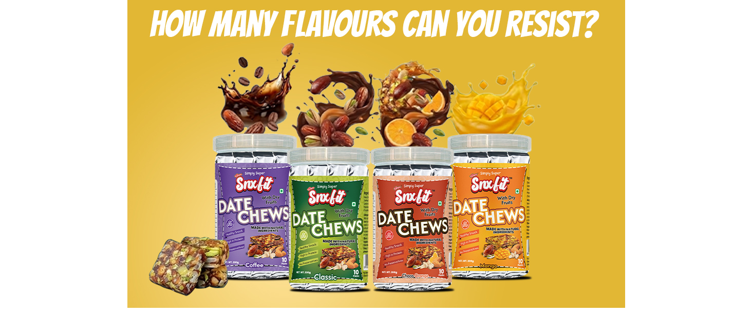 Snxfit Mango Date Chews with Dry Fruits, High in Protein, No Preservatives, 200g, 10 Packs
