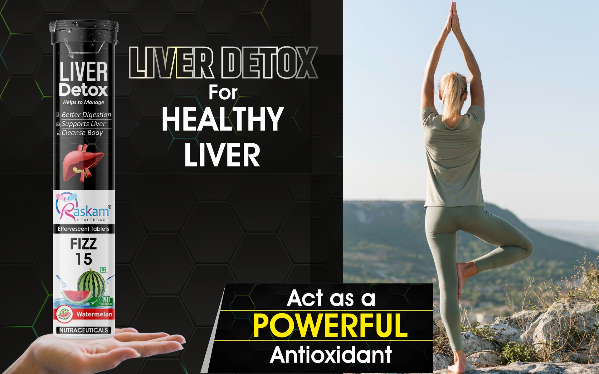 Liver Detox Effervescent – Plant-Based Detox with 9 Ayurvedic Herbs | Sugar-Free | Refreshing Watermelon Flavor | Drop, Fizz, Sip | Fizz 15 Tablets Pack of 3